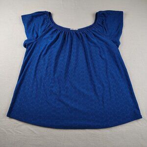 Kim and Cami Blue Embroidered Puff Cap Sleeve Shirt Sz L